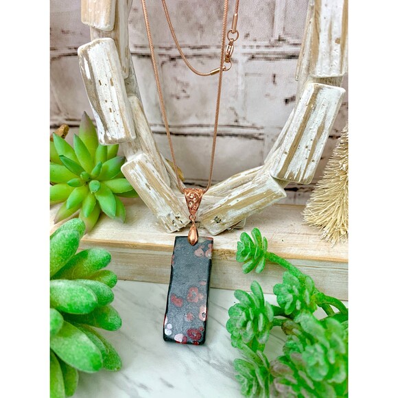 Ocean Jasper Pendant Necklace: Rose Gold Snake Chain - Picture 3 of 4